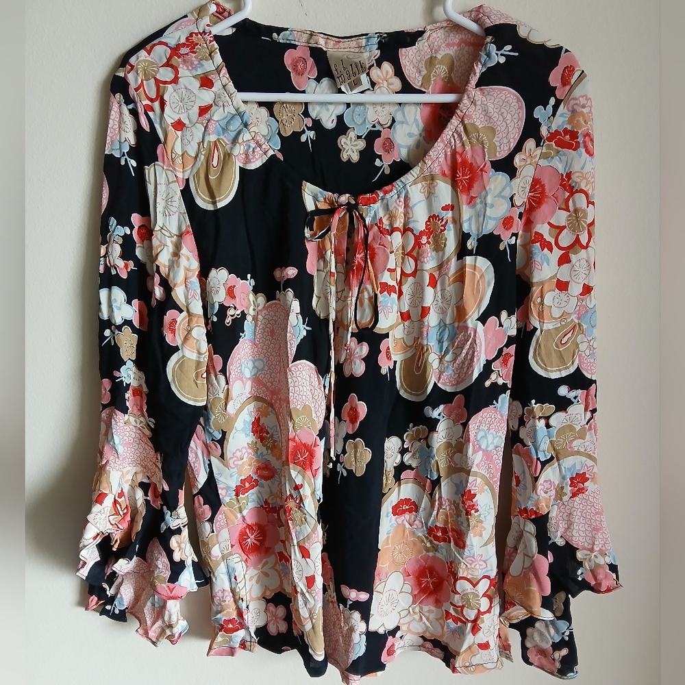 Vintage F.L. Malik Floral Blouse Size Large